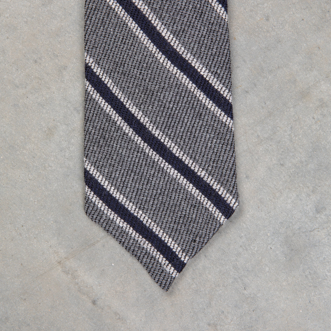 Finamore Anversa Tie Untipped Basket Weave Stripe Grey Navy
