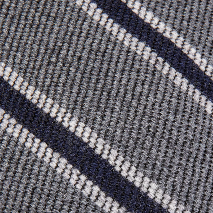 Finamore Anversa Tie Untipped Basket Weave Stripe Grey Navy