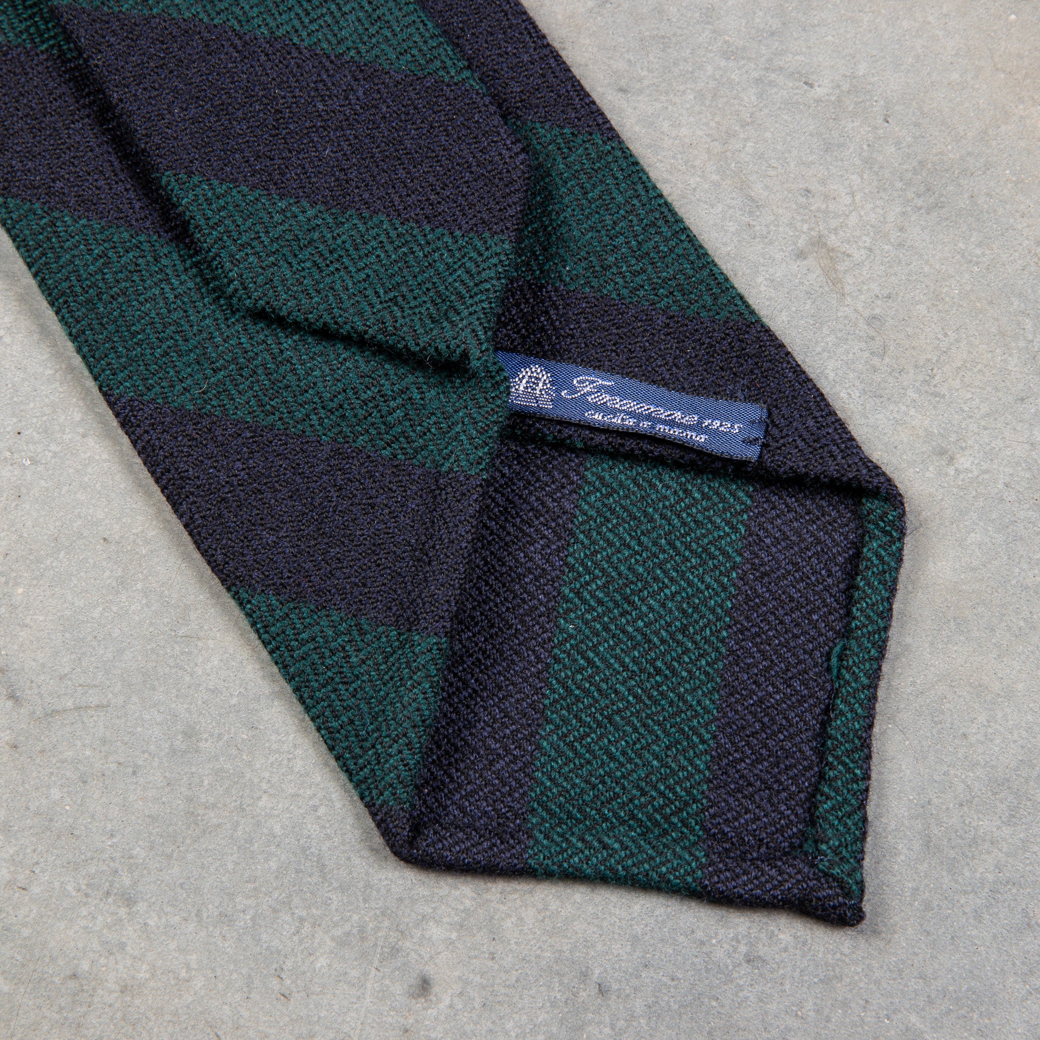Finamore Anversa Tie Untipped Loose Weave Striped Navy Green