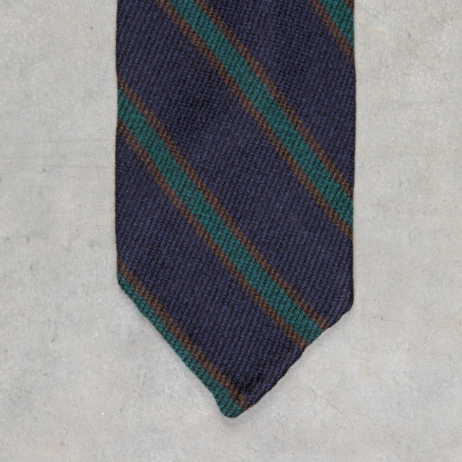 Finamore Anversa Tie Untipped Basket Weave Stripe Navy Green