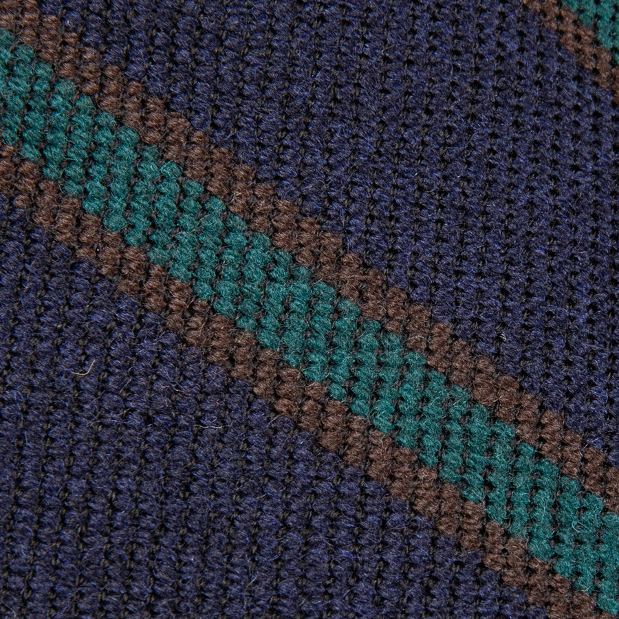 Finamore Anversa Tie Untipped Basket Weave Stripe Navy Green