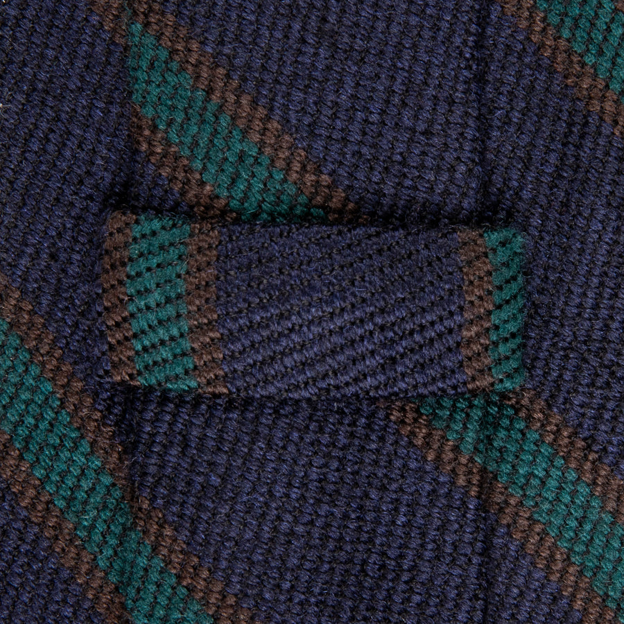 Finamore Anversa Tie Untipped Basket Weave Stripe Navy Green