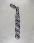 Finamore Anversa Tie Untipped Basket Weave Stripe Grey Navy