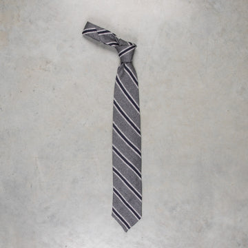 Finamore Anversa Tie Untipped Basket Weave Stripe Grey Navy