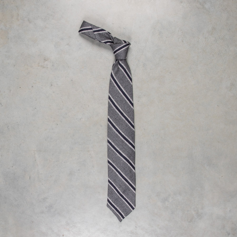 Finamore Anversa Tie Untipped Basket Weave Stripe Grey Navy