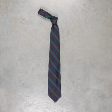 Finamore Anversa Tie Untipped Basket Weave Stripe Navy Green