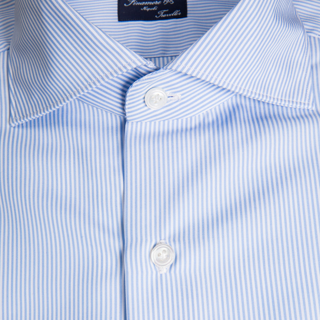 Finamore 'Traveller' shirt Napoli fit Collar Eduardo Alumo light Blue stripe poplin