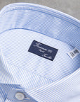 Finamore "Traveller" shirt Milano fit collar eduardo light blue stripe