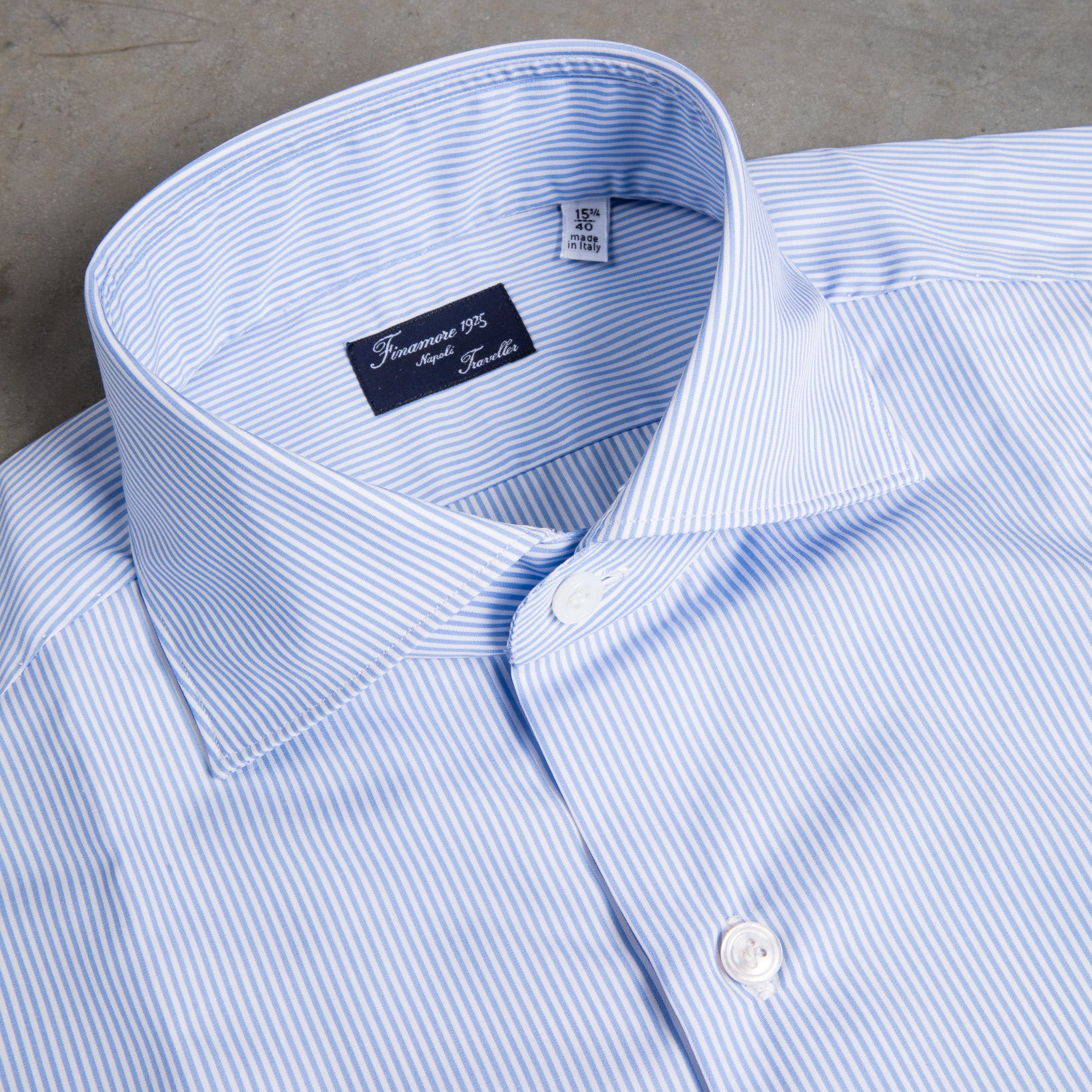Finamore &#39;Traveller&#39; shirt Napoli fit Collar Eduardo Alumo light Blue stripe poplin