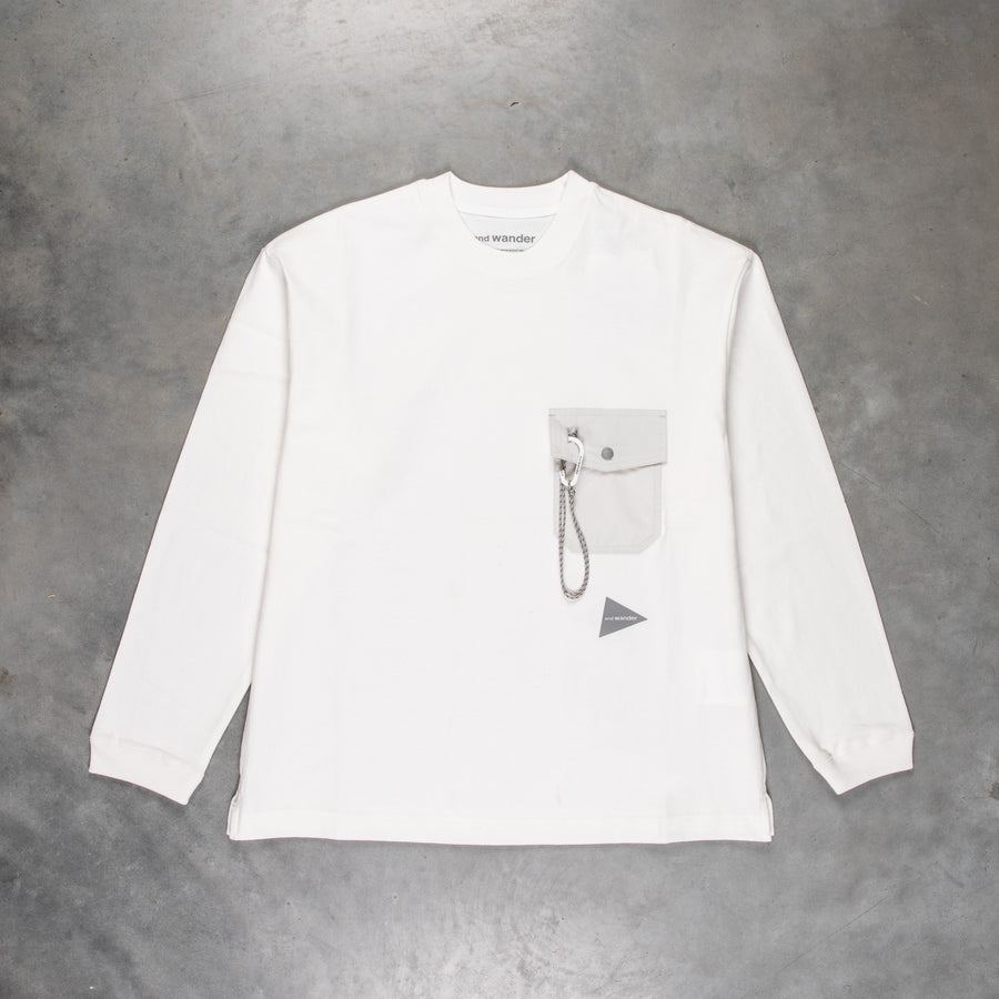 And Wander Heavy Cotton Pocket LS T-Shirt White