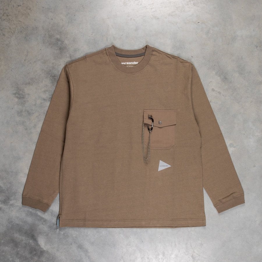 And Wander Heavy Cotton Pocket LS T-Shirt D. Beige