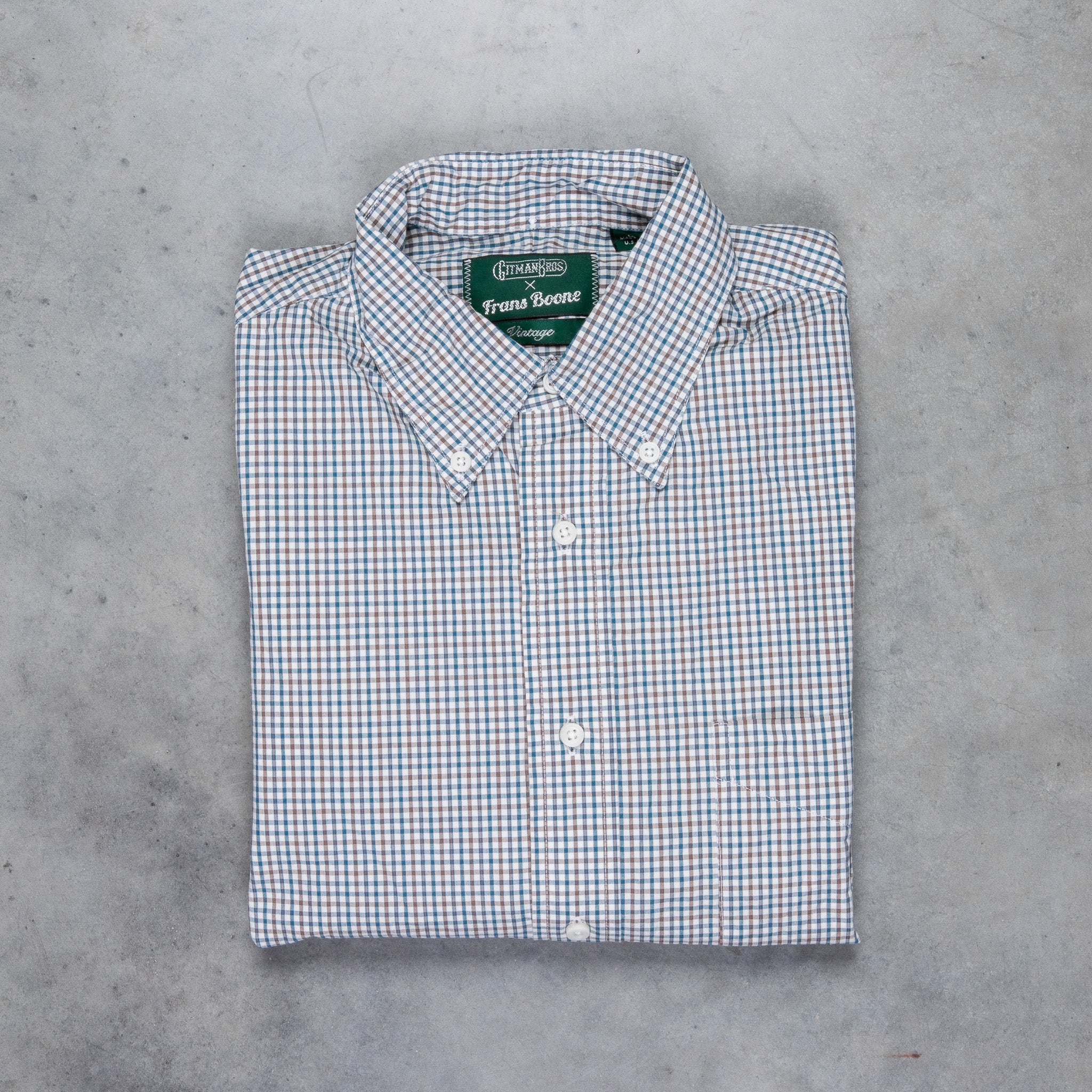 Gitman Vintage x Frans Boone Poplin Check White Teal Brown - Gene
