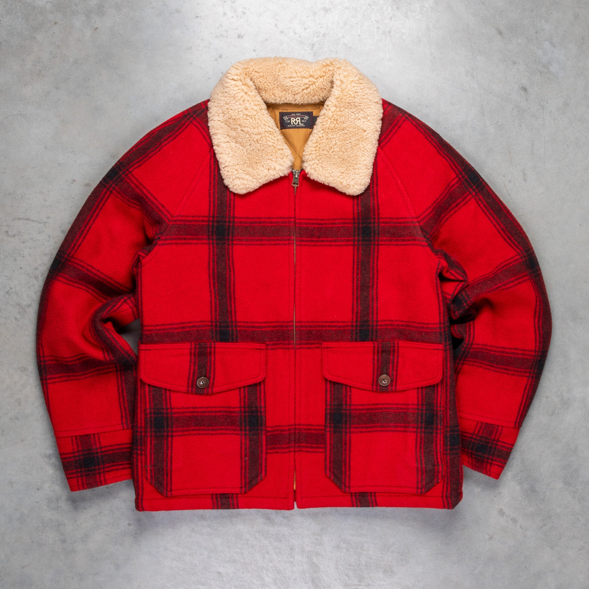 RRL Kaplan Wool Shearling-Collar Plaid Jacket