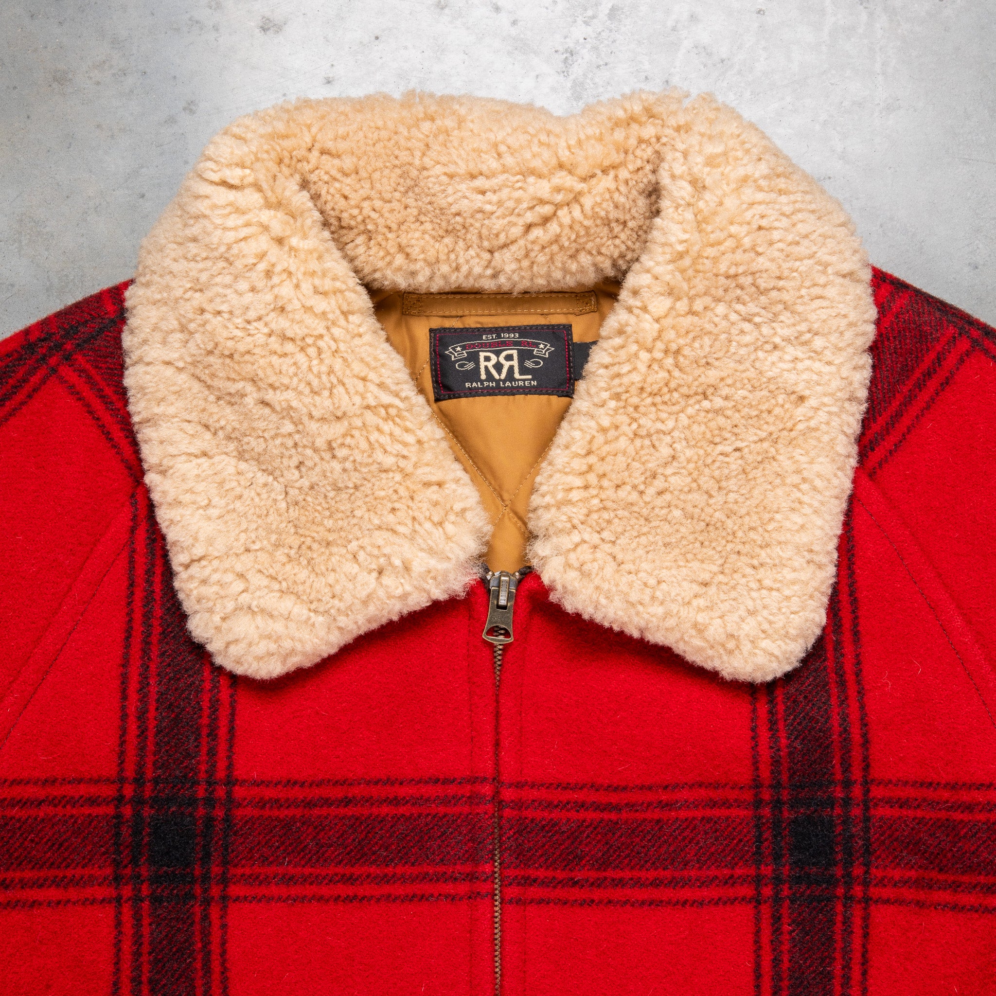 RRL Kaplan Wool Shearling-Collar Plaid Jacket