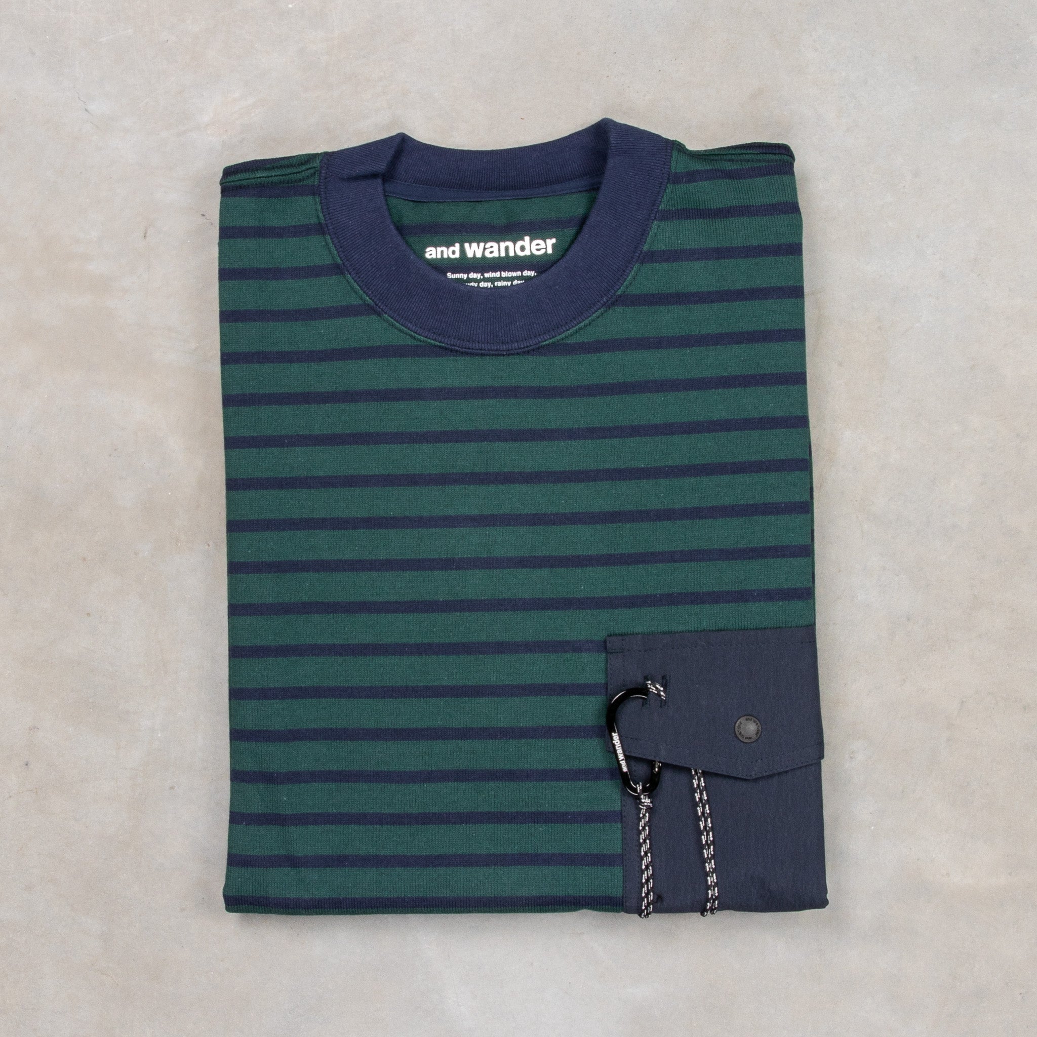 And Wander Stripe Pocket H/S Tee Green