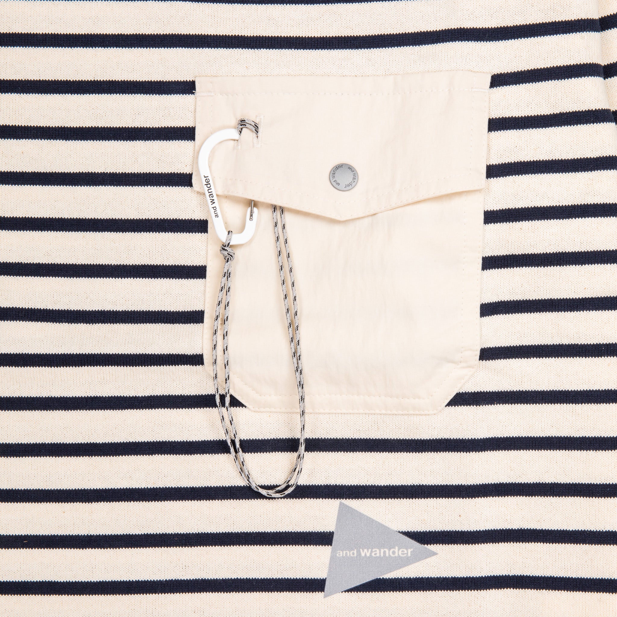 And Wander Stripe Pocket LS tee Off White