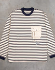 And Wander Stripe Pocket LS tee Off White