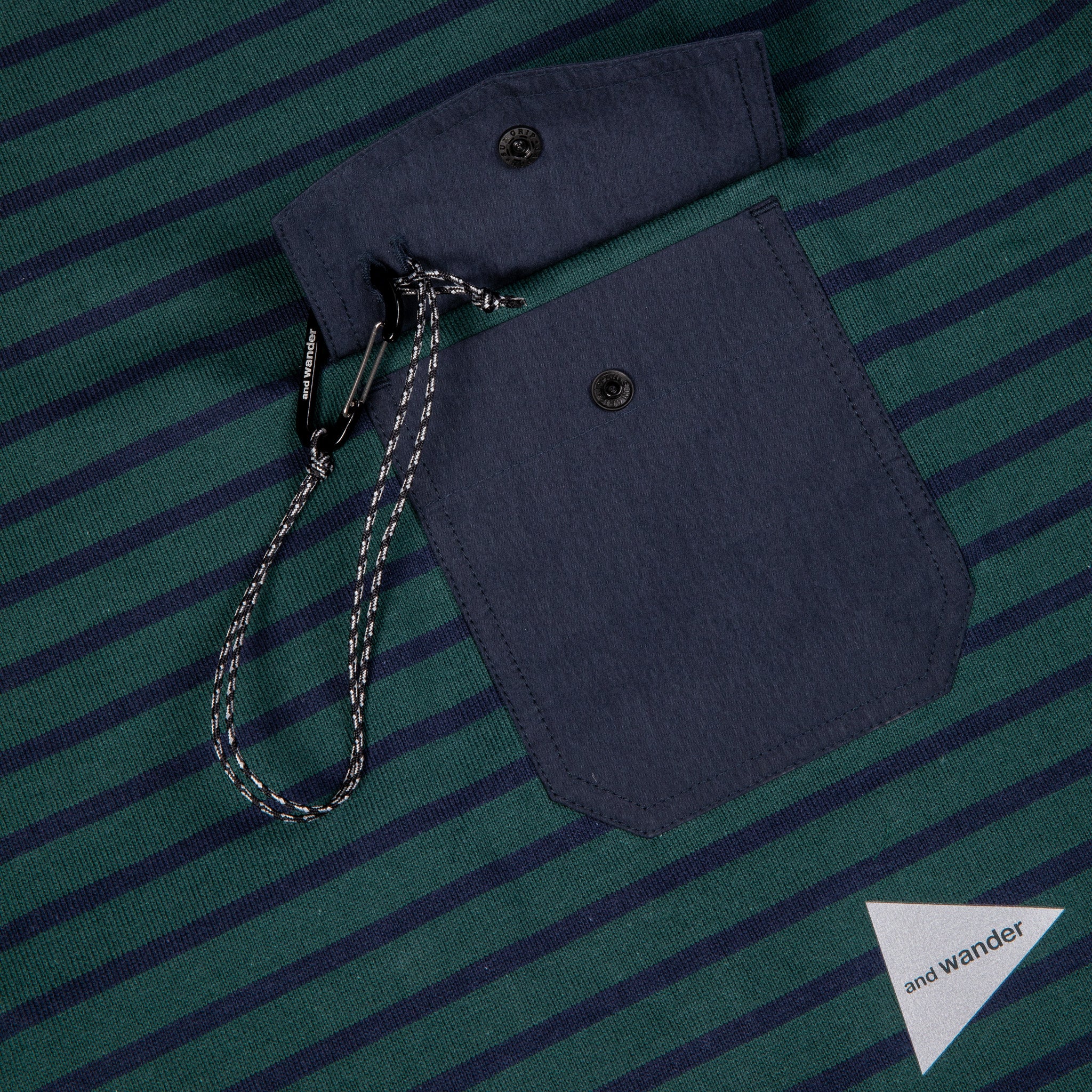And Wander Stripe Pocket LS Tee Green