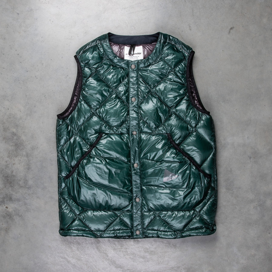 And Wander Diamond Stitch Down Vest Green