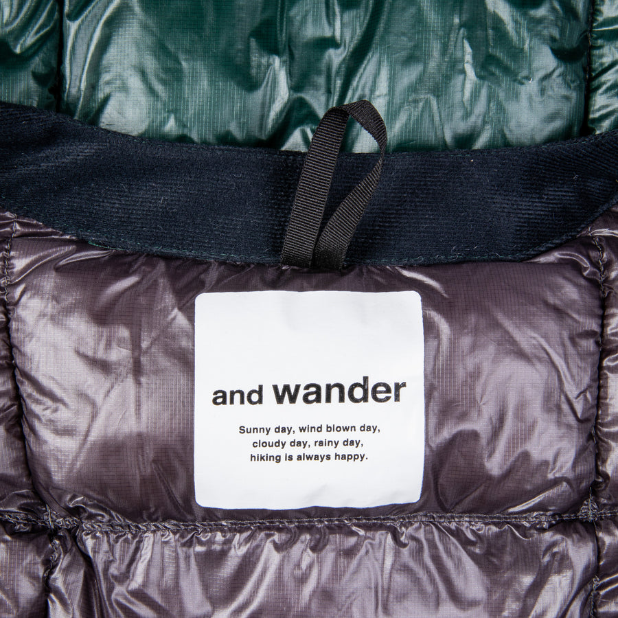 And Wander Diamond Stitch Down Vest Green
