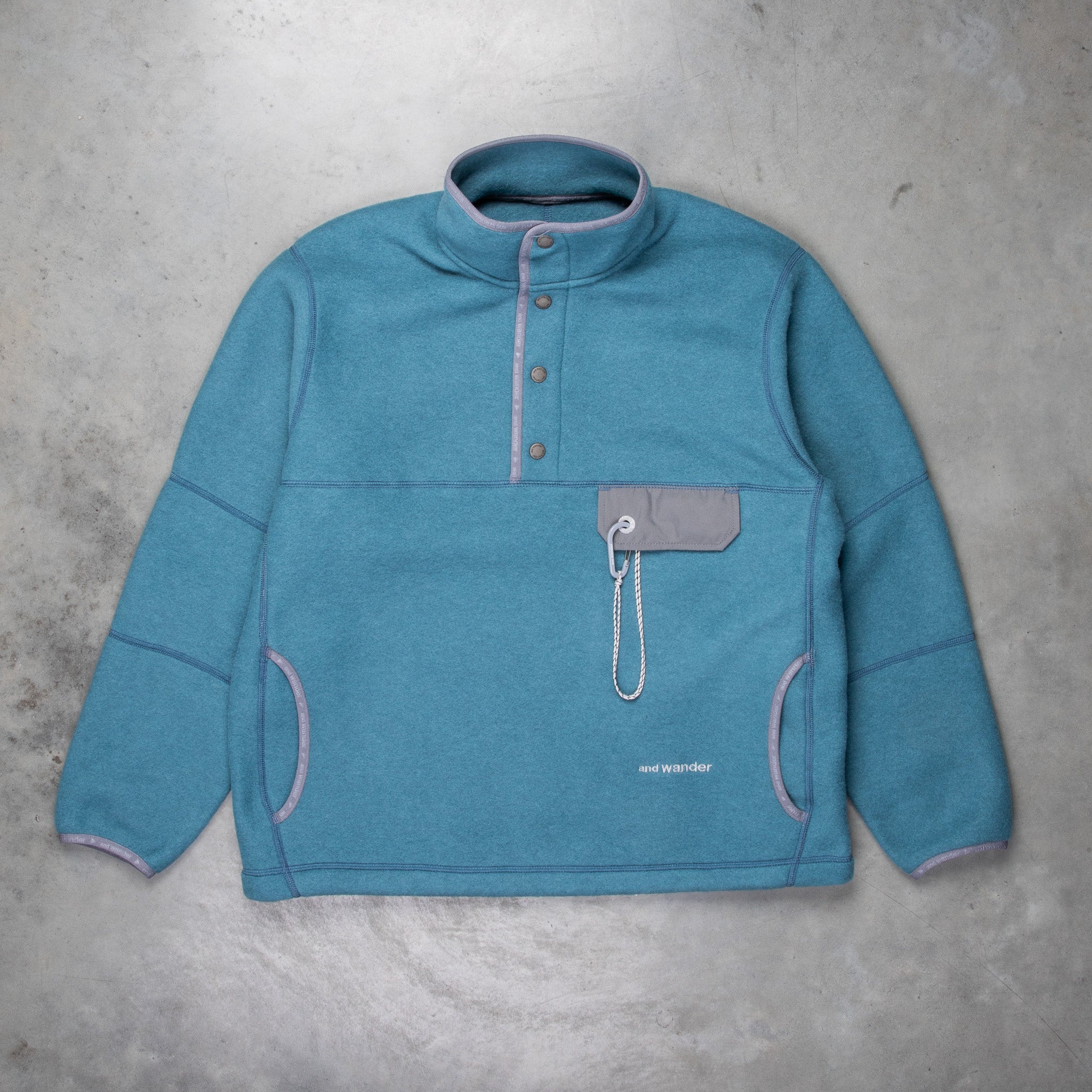 And Wander Wool Fleece Pullover Blue Gray