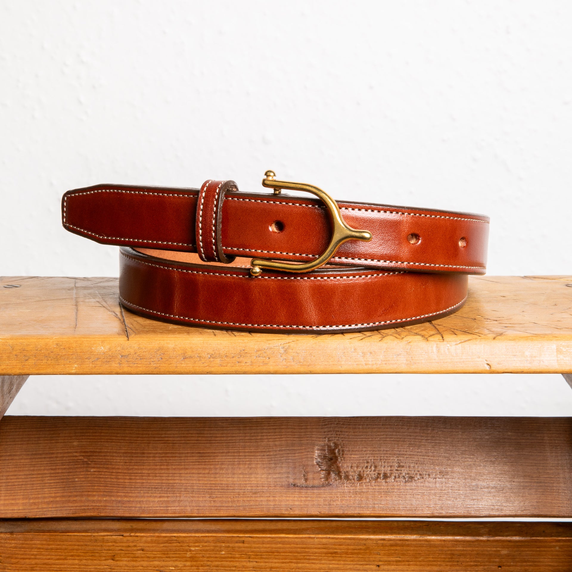 Tory Leather Spur Bridle Leather Belt 1″ Brass Buckle Oakbark 