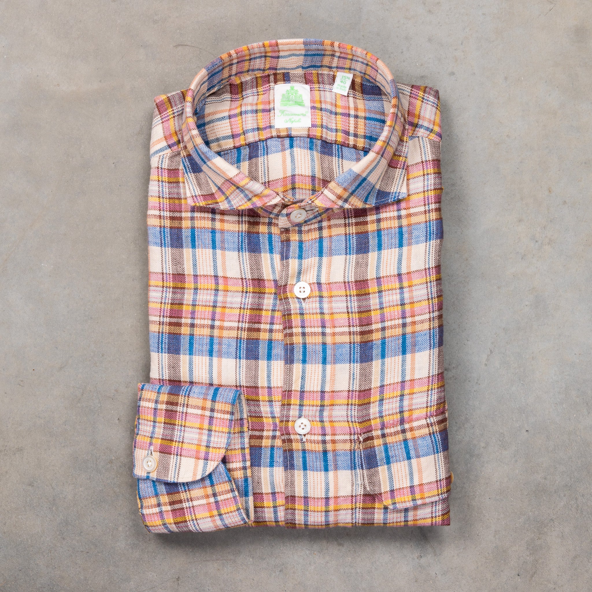 Finamore Madison Fit Collo Achille Linen Check Red