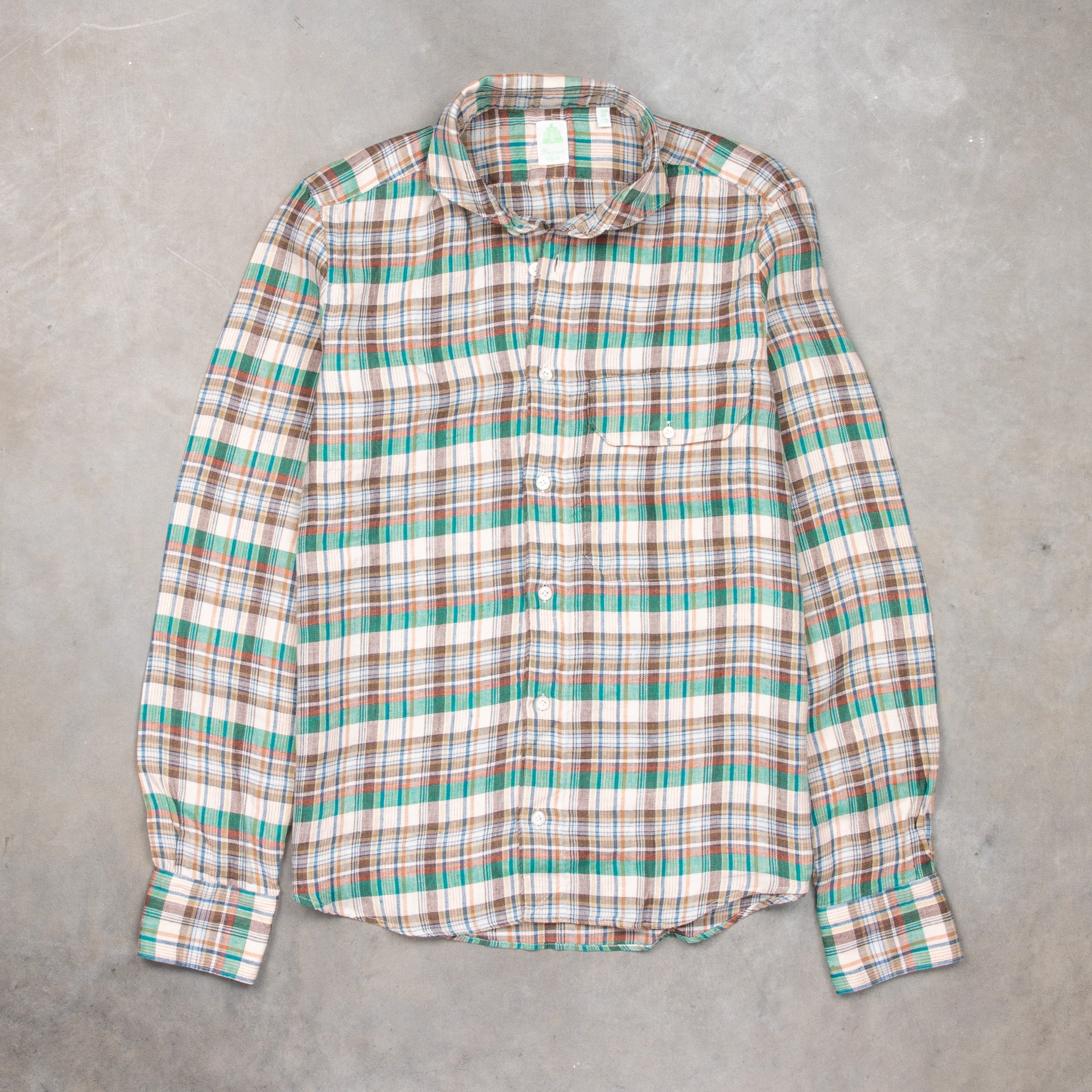 Finamore Madison Fit Collo Achille Linen Check Green