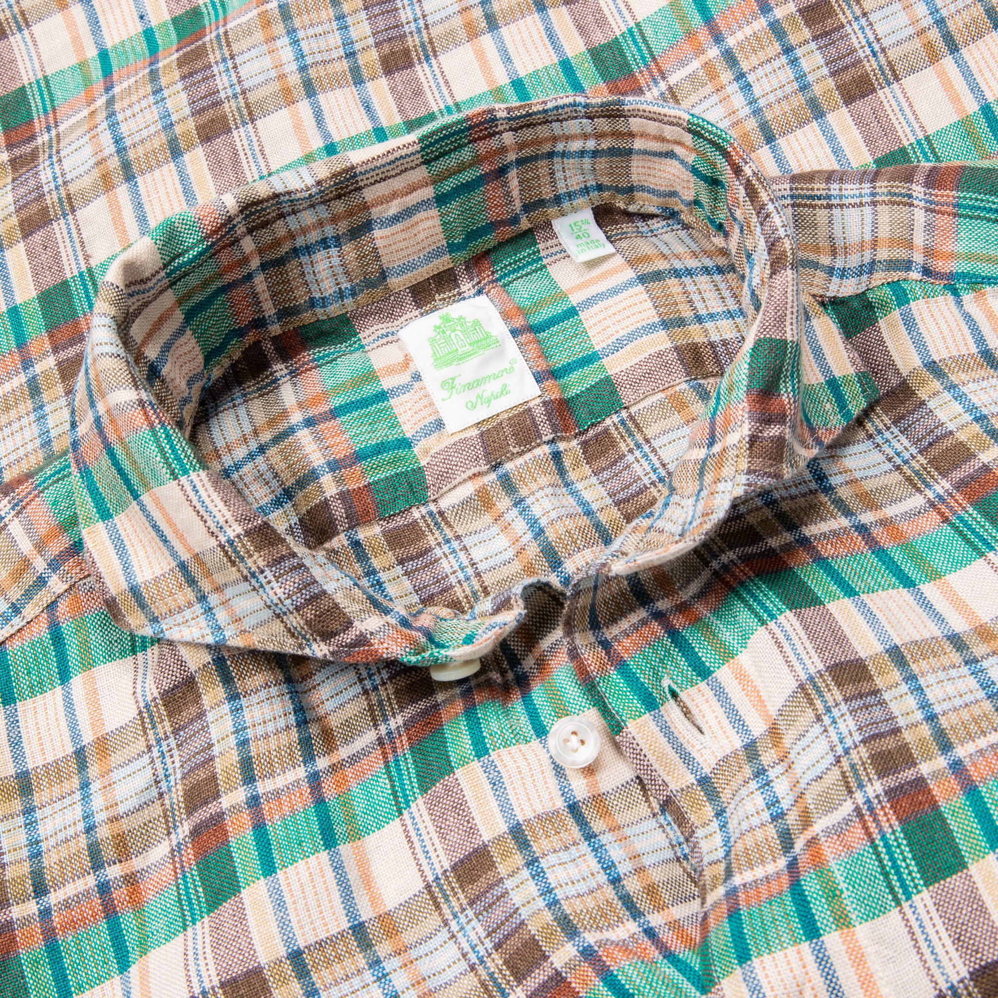 Finamore Madison Fit Collo Achille Linen Check Green