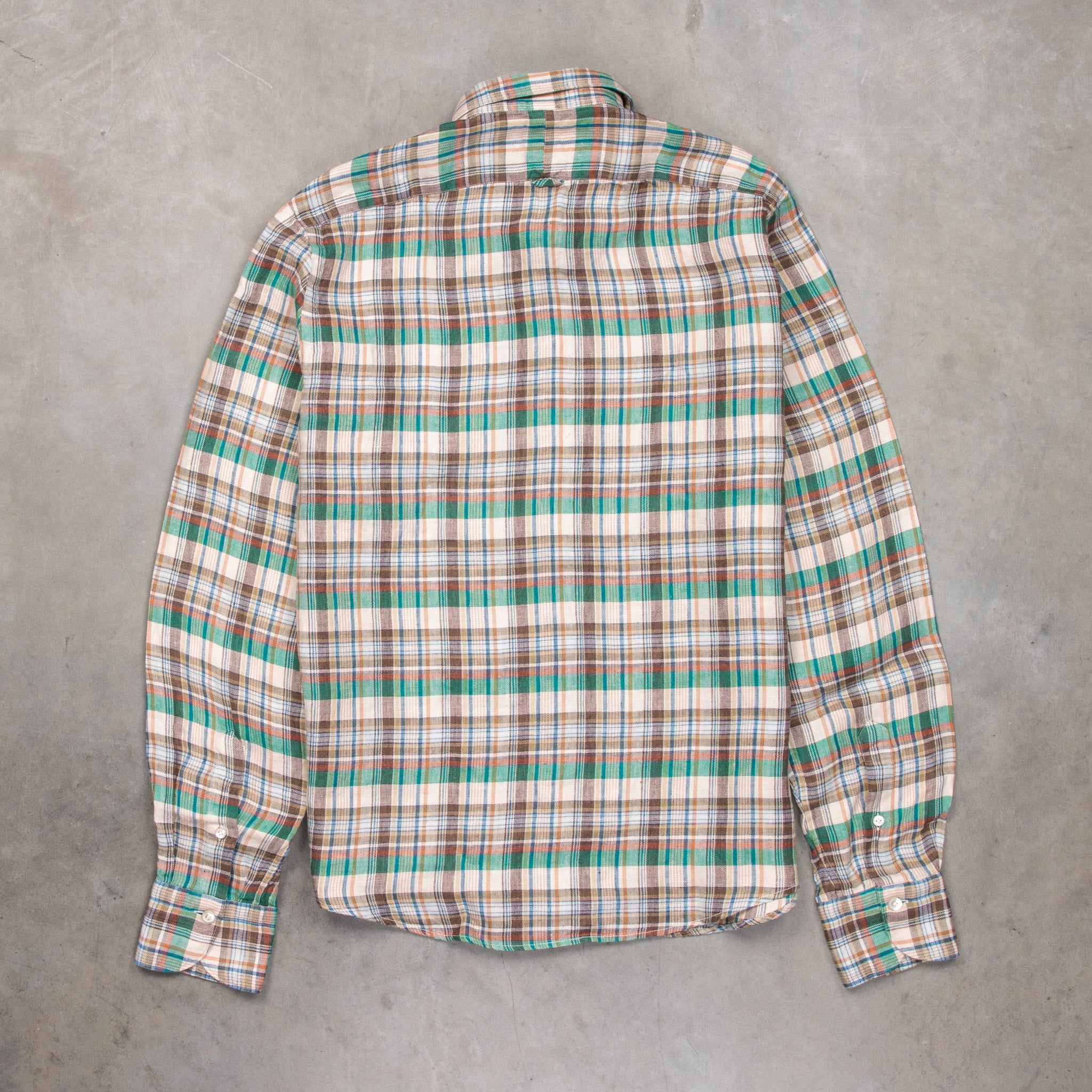 Finamore Madison Fit Collo Achille Linen Check Green