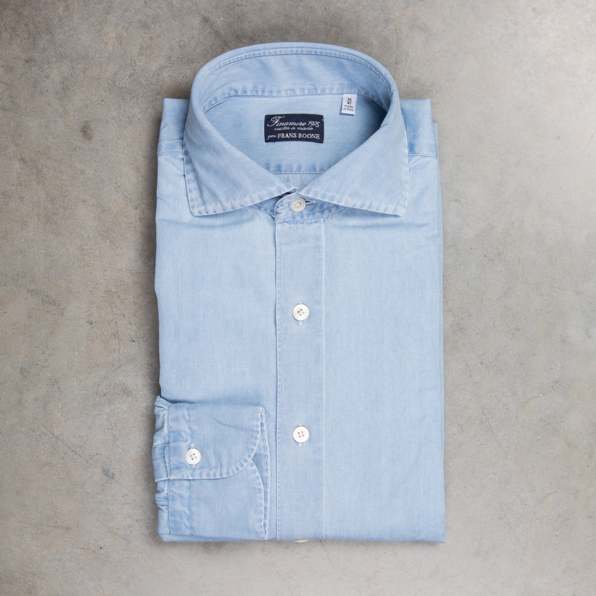 Tシャツ・カットソー Finamore SS25 'Gaeta' shirt (C0649 06) Finamore Gaeta Fit Collo Eduardo Bleached Light Denim