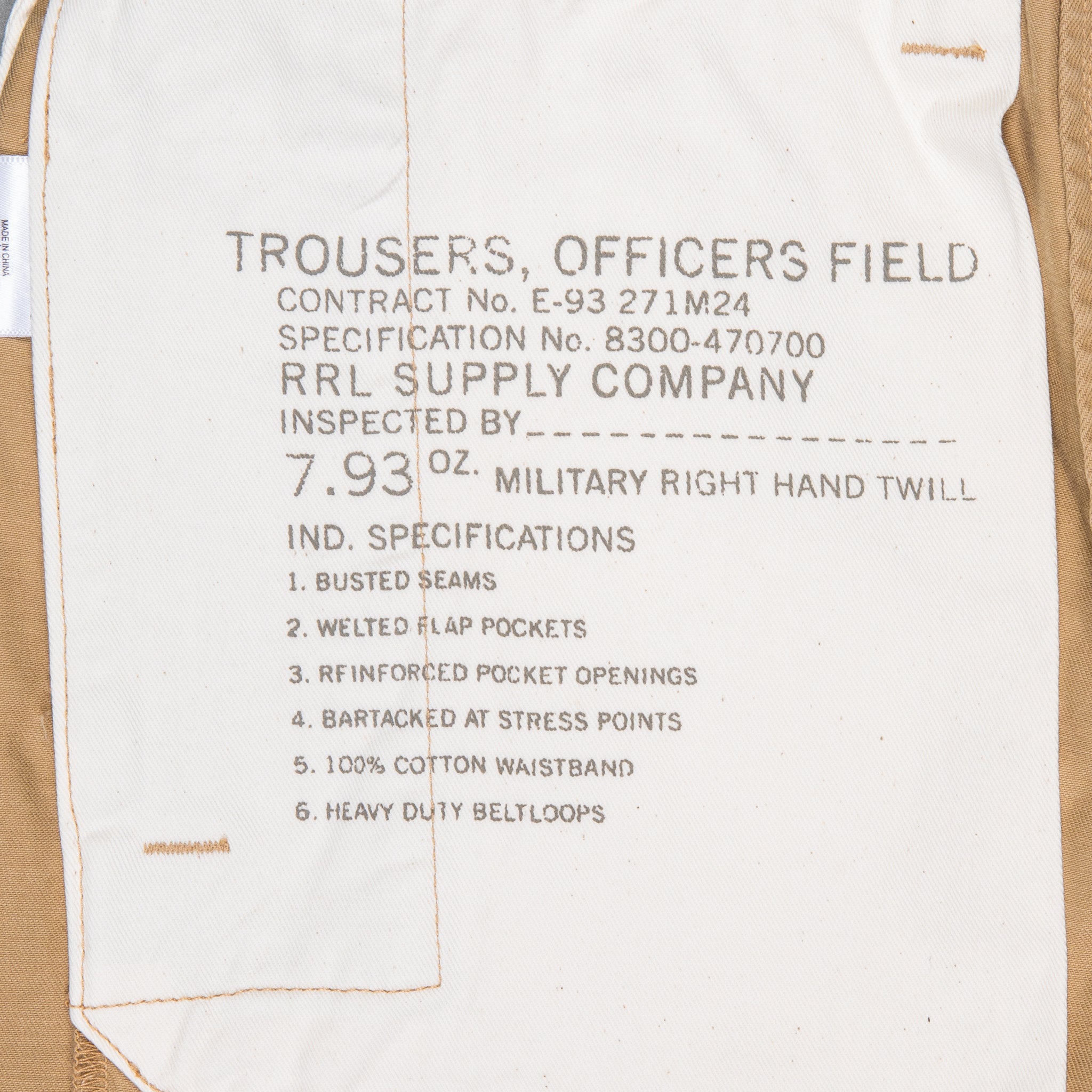 RRL Officer´s flat pant new military khaki