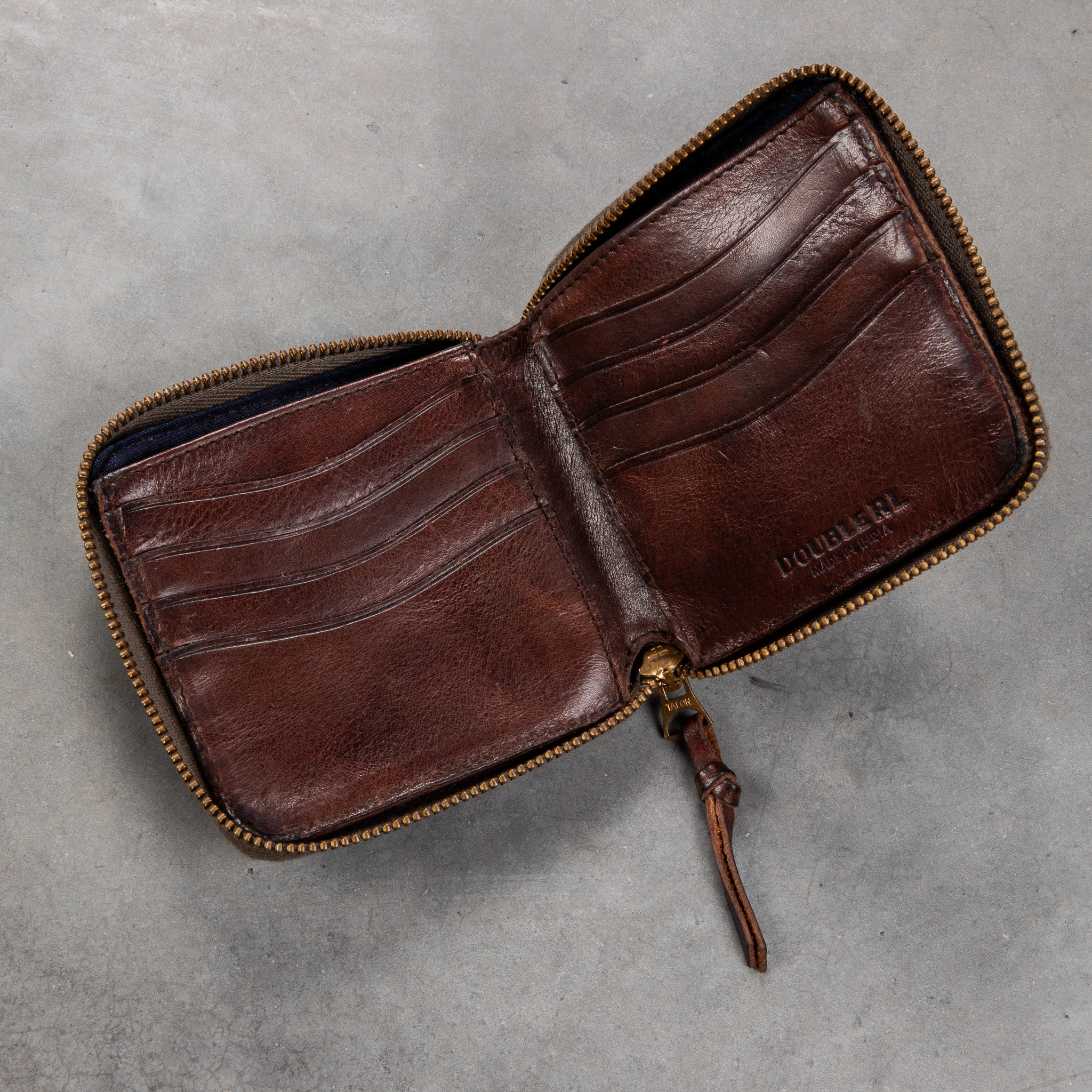 RRL Zip Wallet Small Cow Leather Dark Brown