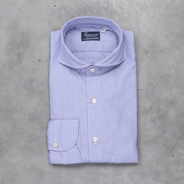 Finamore Tokyo Shirt Sergio Collar Navy Stripe Poplin