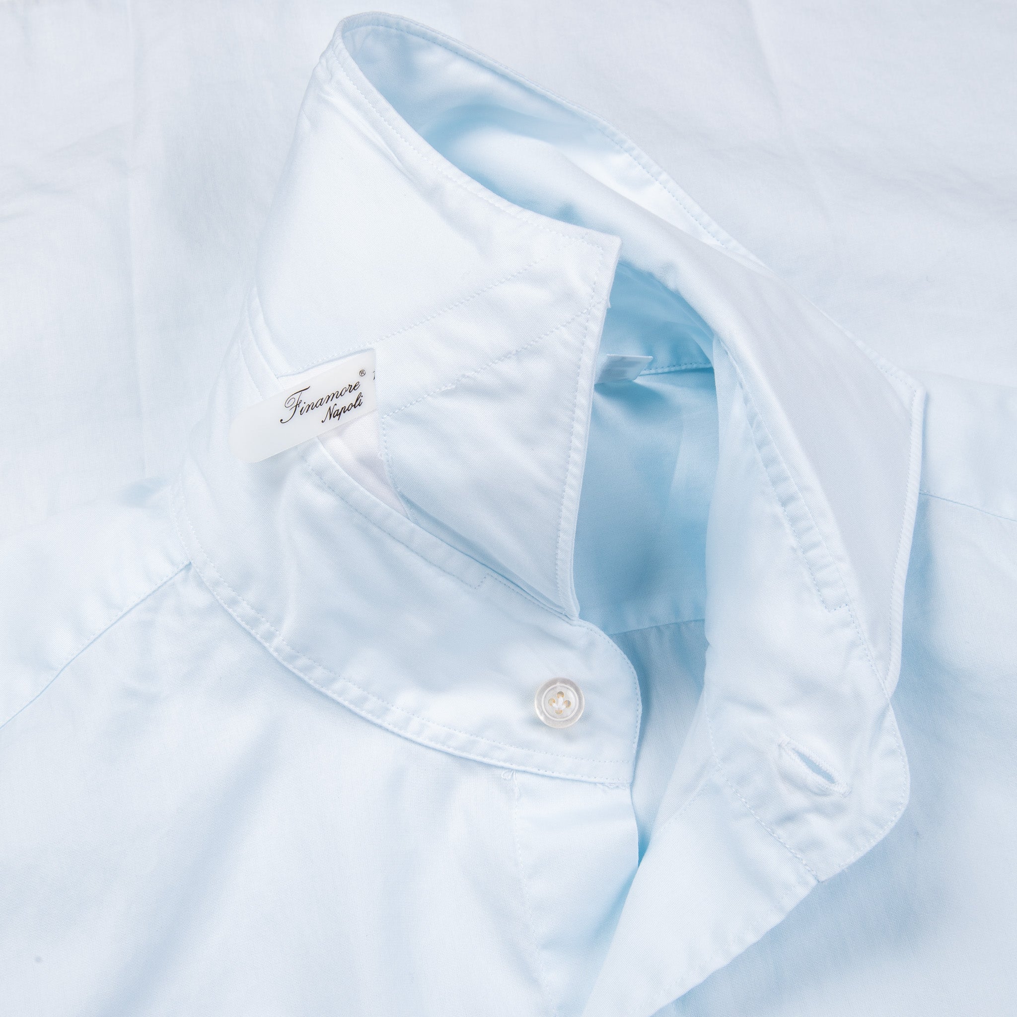 Finamore Tokyo Shirt Sergio Collar Alumo Poplin Celeste
