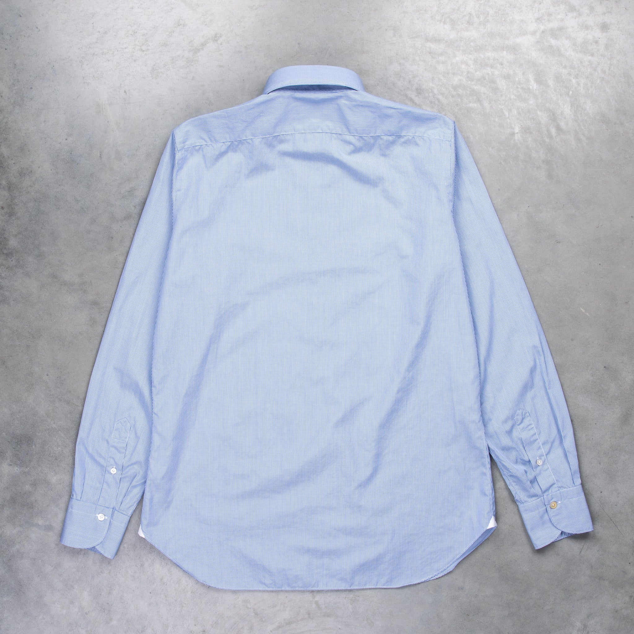 Finamore Gaeta Shirt Sergio Collar Alumo Mid Blue Vichy Poplin