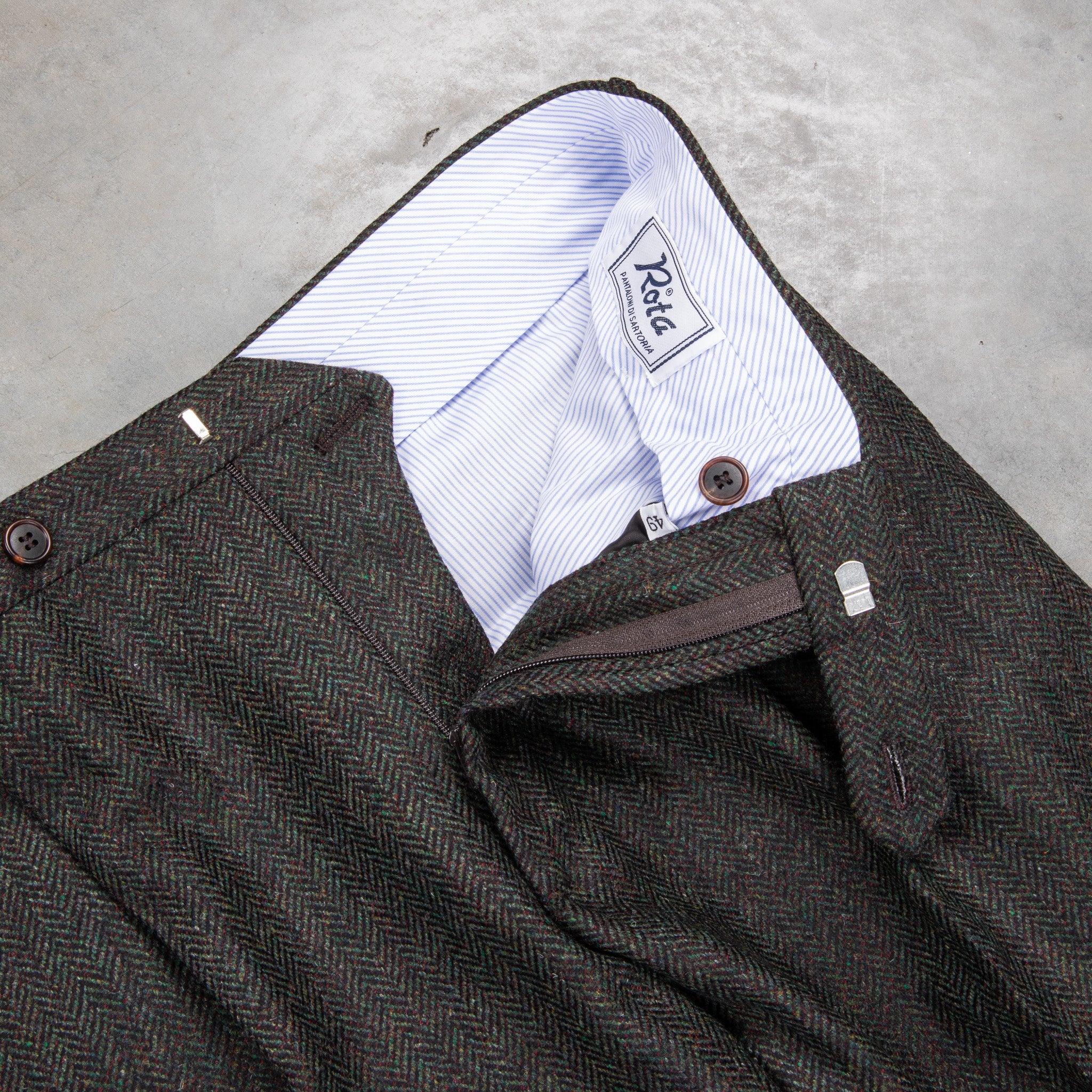 Rota Pantaloni High Rise Regular Fit Flannel Herringbone Verde