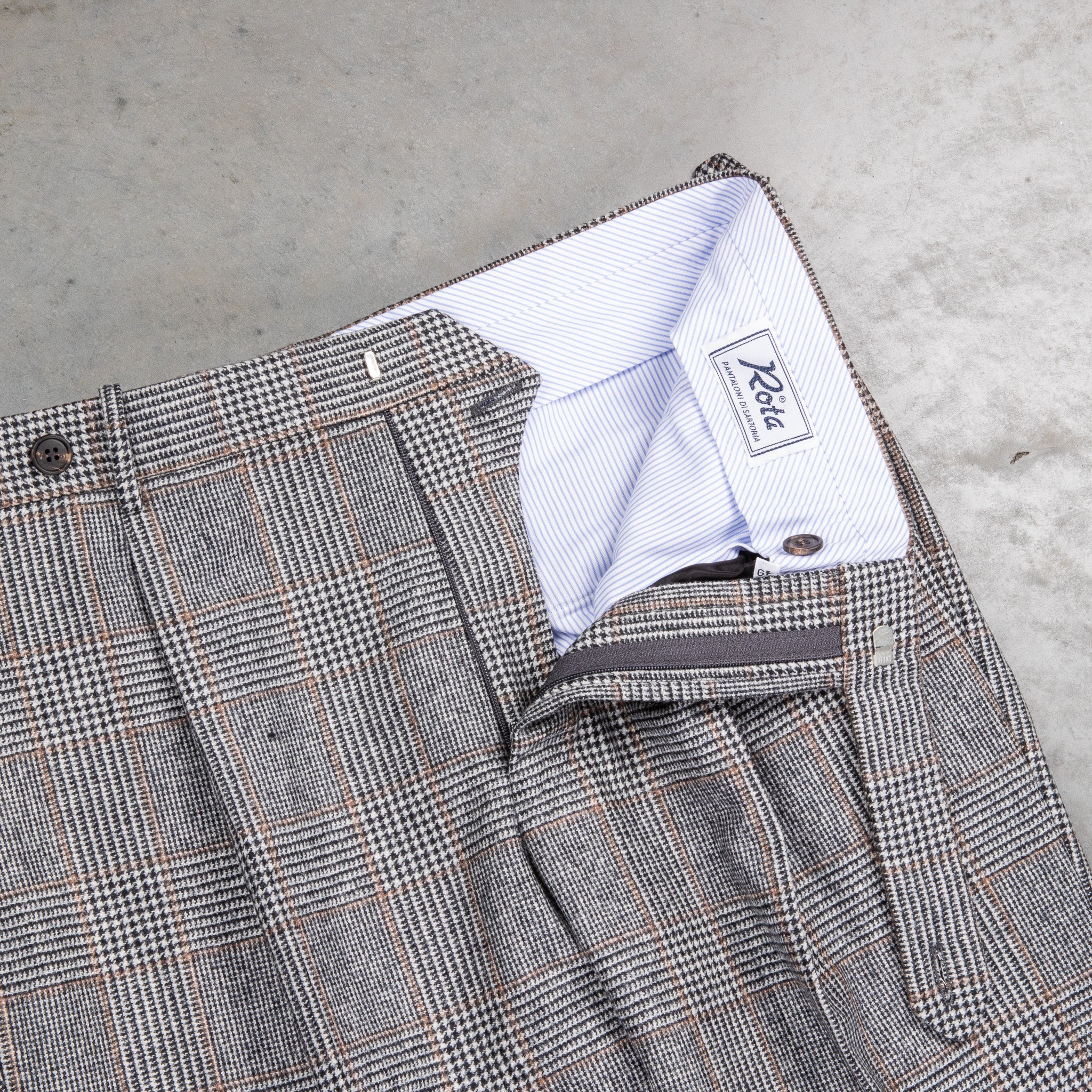 Rota Pantaloni High Rise Regular Fit Flannel Prince of Wales Check Beige