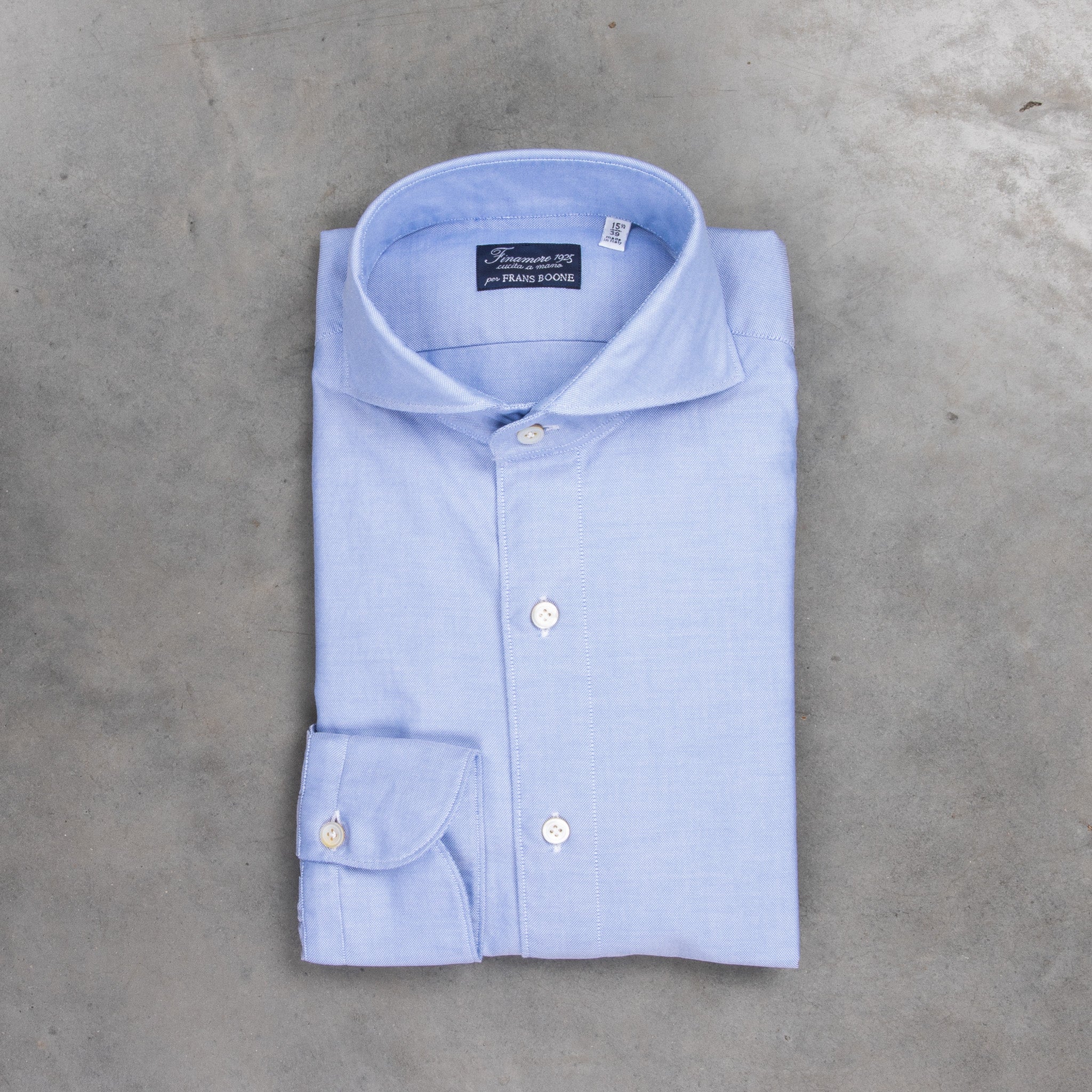 Finamore Gaeta Shirt Sergio Collar Washed Oxford Blue
