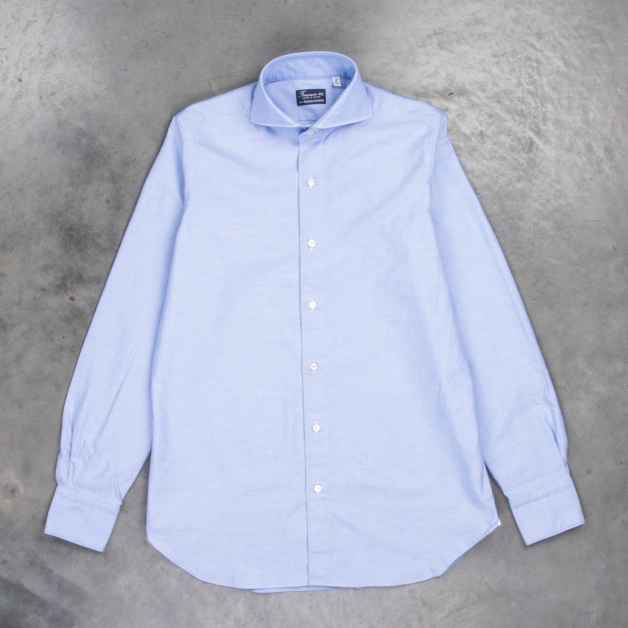 Finamore Gaeta Shirt Sergio Collar Washed Oxford Blue
