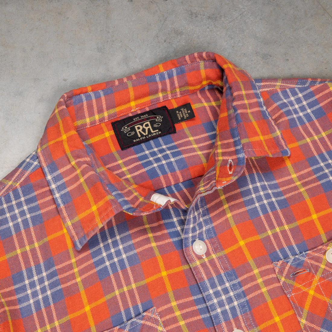 RRL Farrell longsleeve workshirt red blue cotton twill