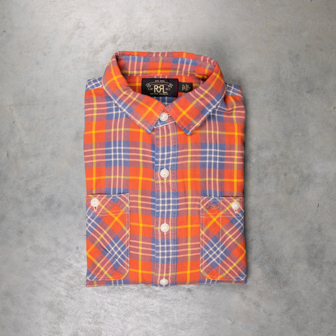 RRL Farrell longsleeve workshirt red blue cotton twill