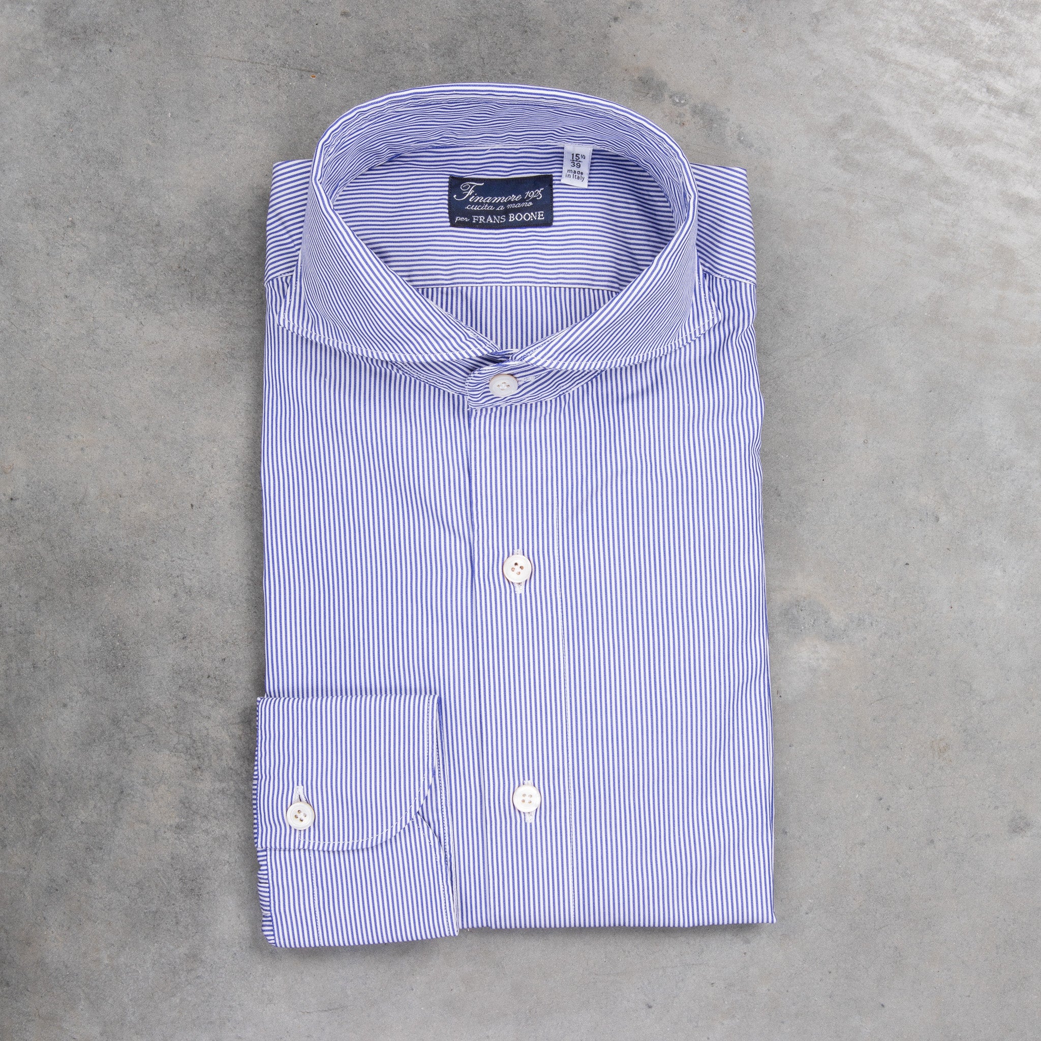Finamore Gaeta shirt Sergio Collar Navy stripe poplin