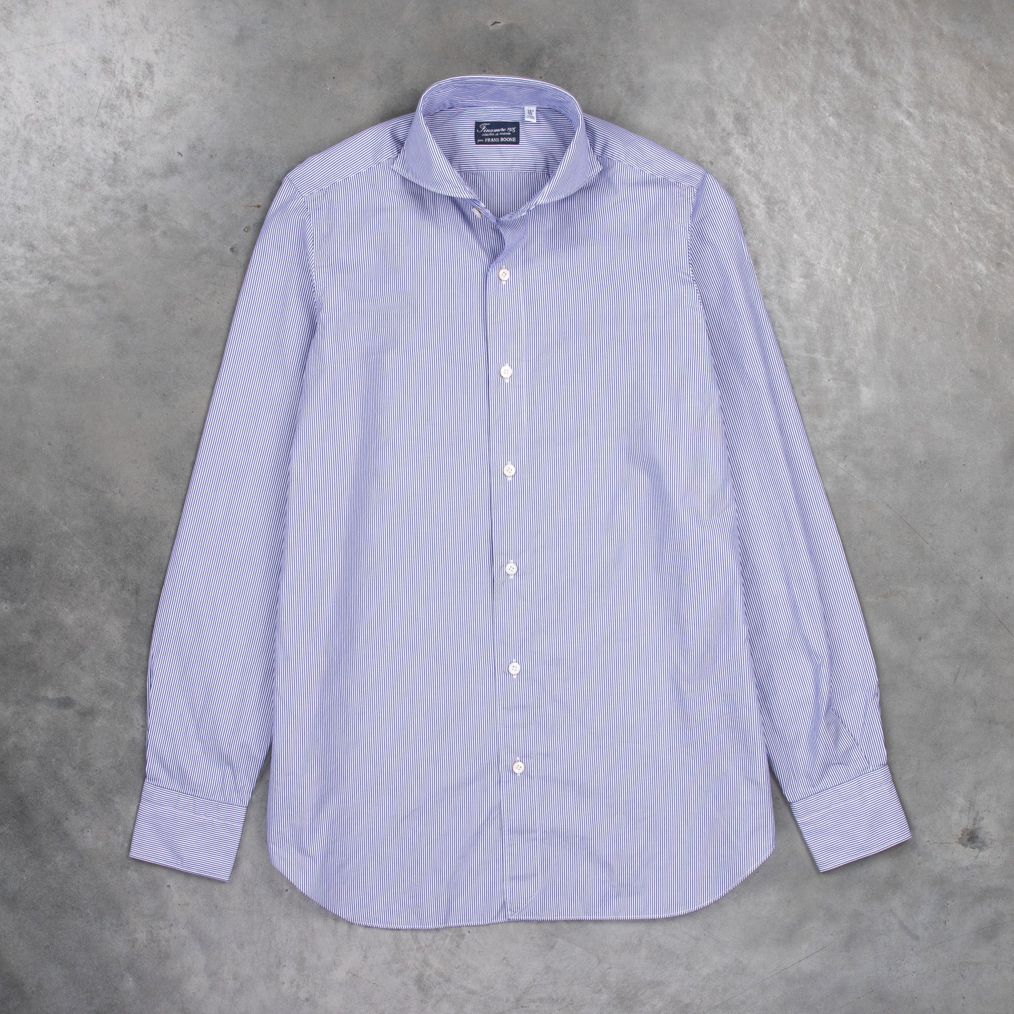 Finamore Gaeta shirt Sergio Collar Navy stripe poplin