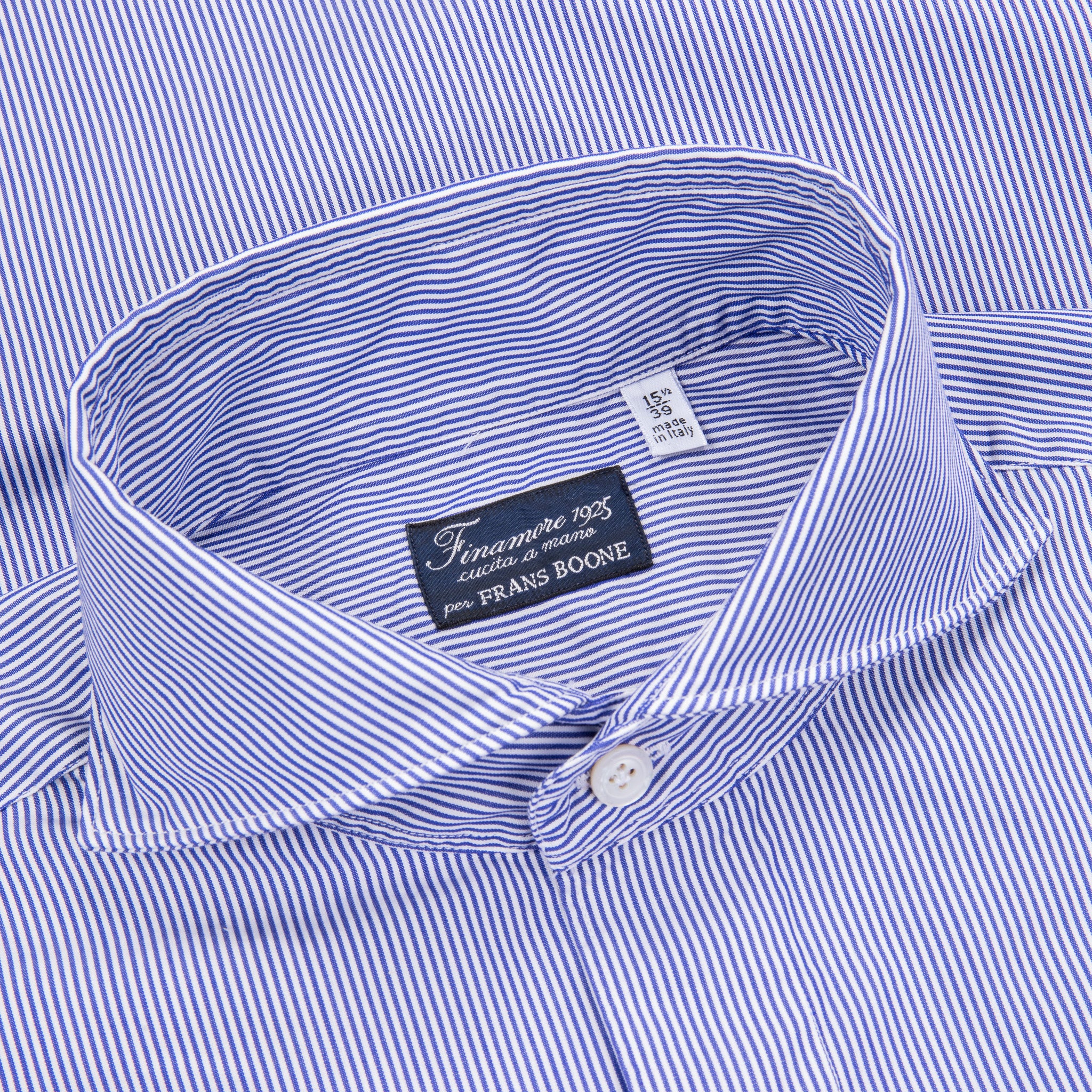Finamore Gaeta shirt Sergio Collar Navy stripe poplin
