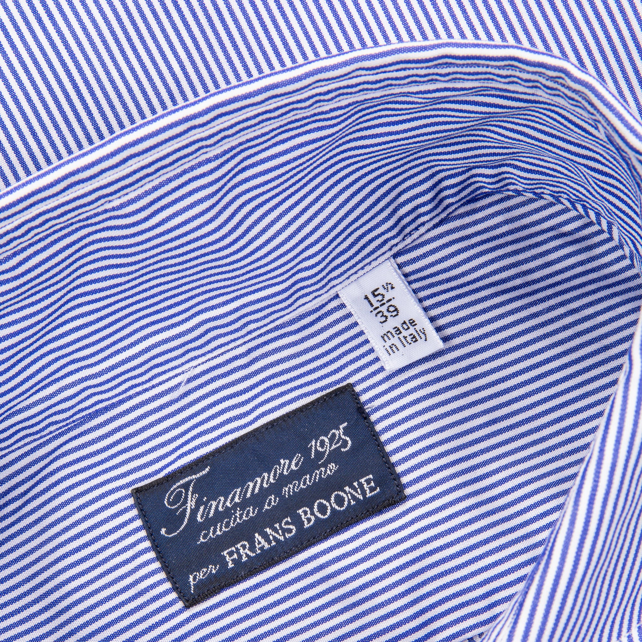 Finamore Gaeta shirt Sergio Collar Navy stripe poplin