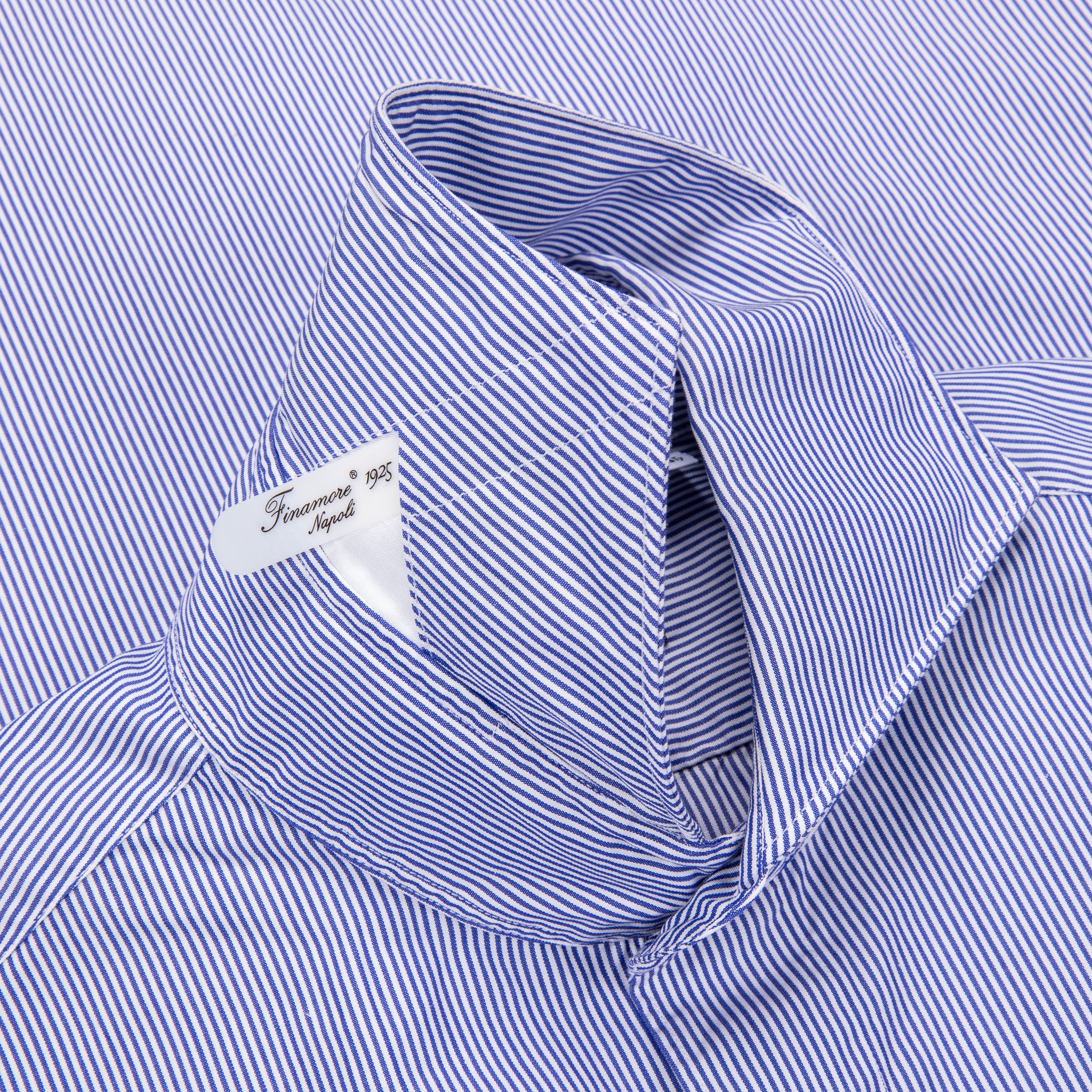 Finamore Gaeta shirt Sergio Collar Navy stripe poplin