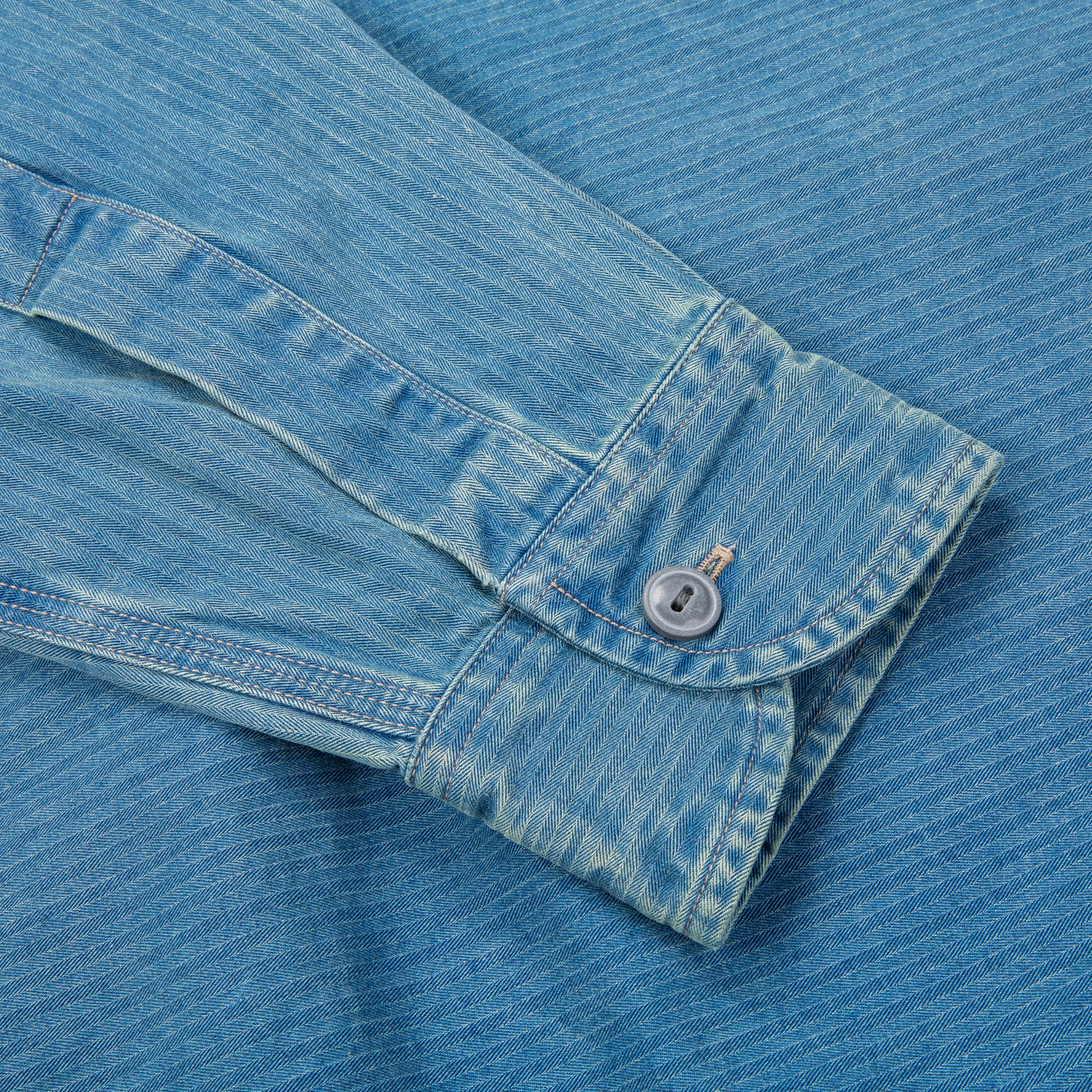 RRL Dockman Shirt Herringone Faded Indigo