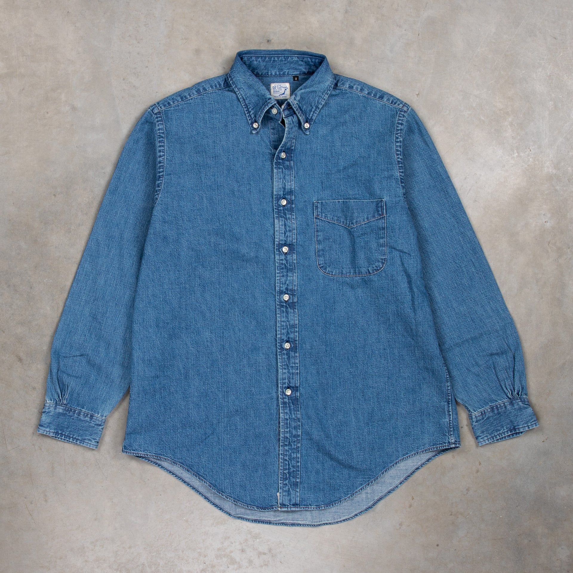 90'S LLBean Long Sleeve Button-Down Denim Shirt Made in Canada Men's Size L Vintage cotton blue type Vintage Second Hand
