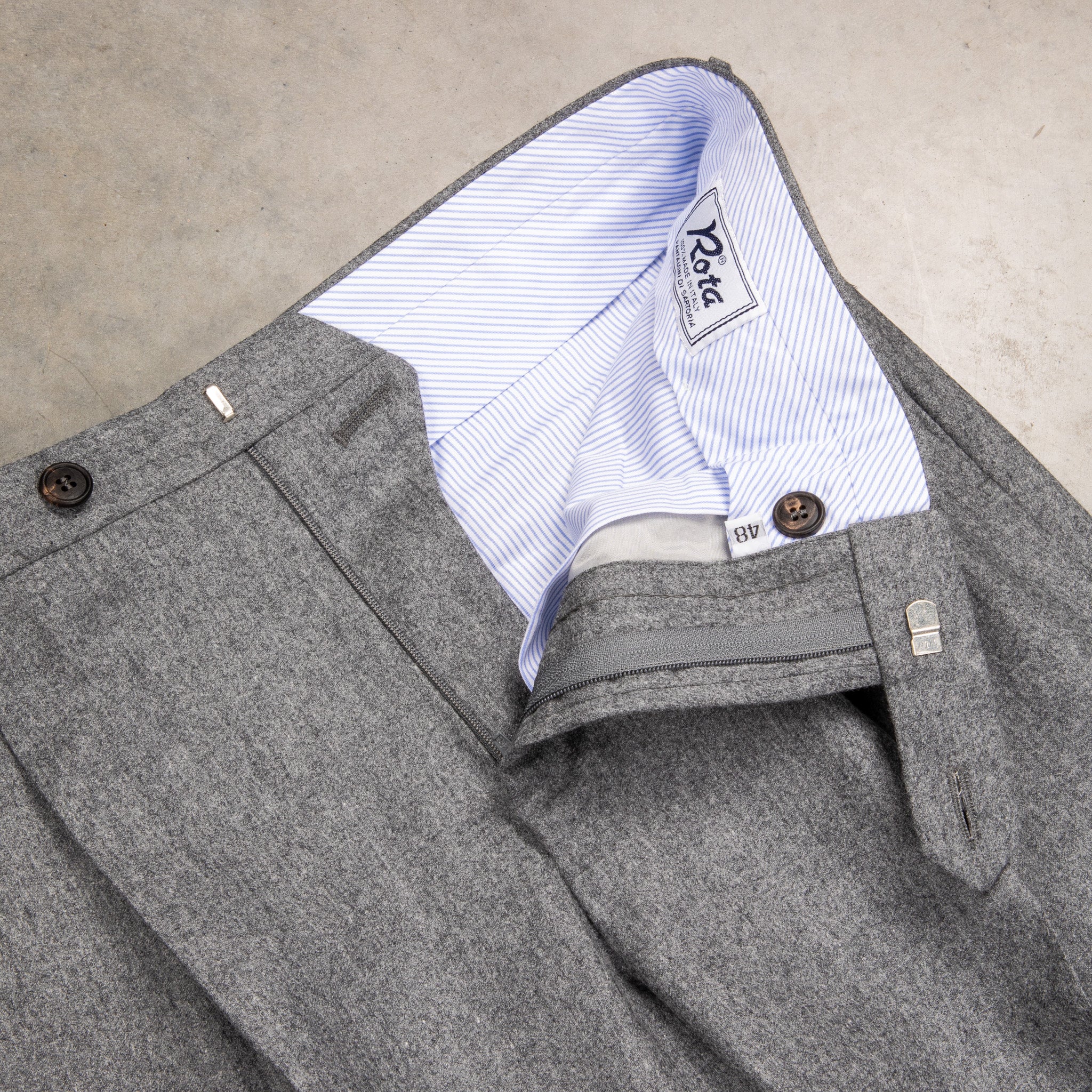 Rota Regular Fit High Rise Pants Lightweight Flannel Grigio Chiaro